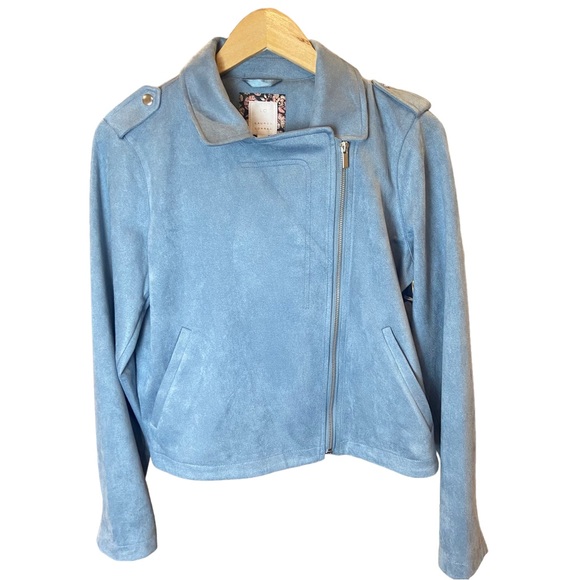 LC Lauren Conrad Suede Moto Jacket Slate Blue Women’s Size M - Picture 3 of 11